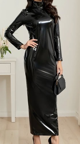 Lackkleid schwarz lang - gr.xl,