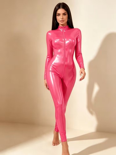 Pink lack catsuit - pink,