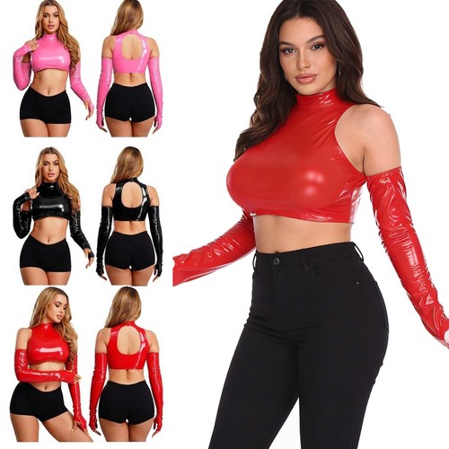 Damen lackleder crop top - lackleder,