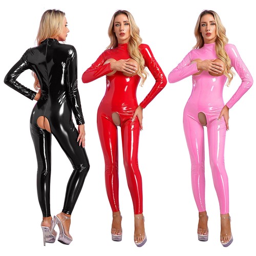 Damen wetlook langarm body - de,